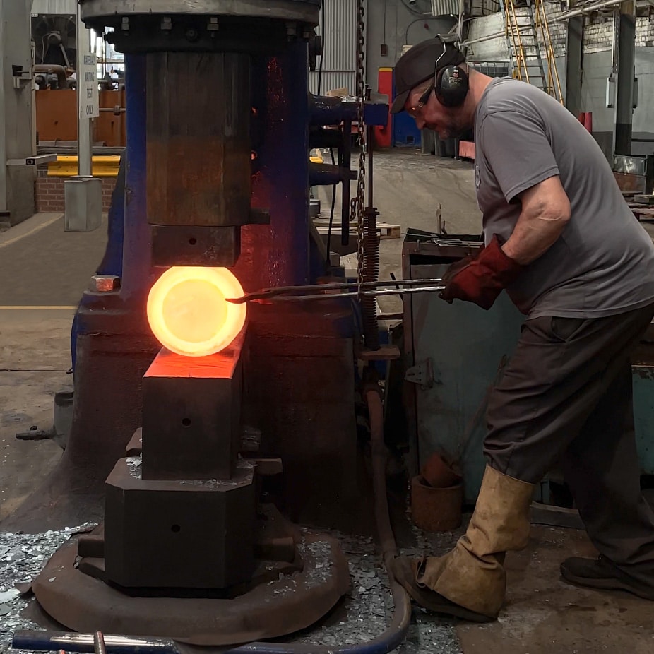 A one-off piece being forged using open die forging techniques at Somers Forge.